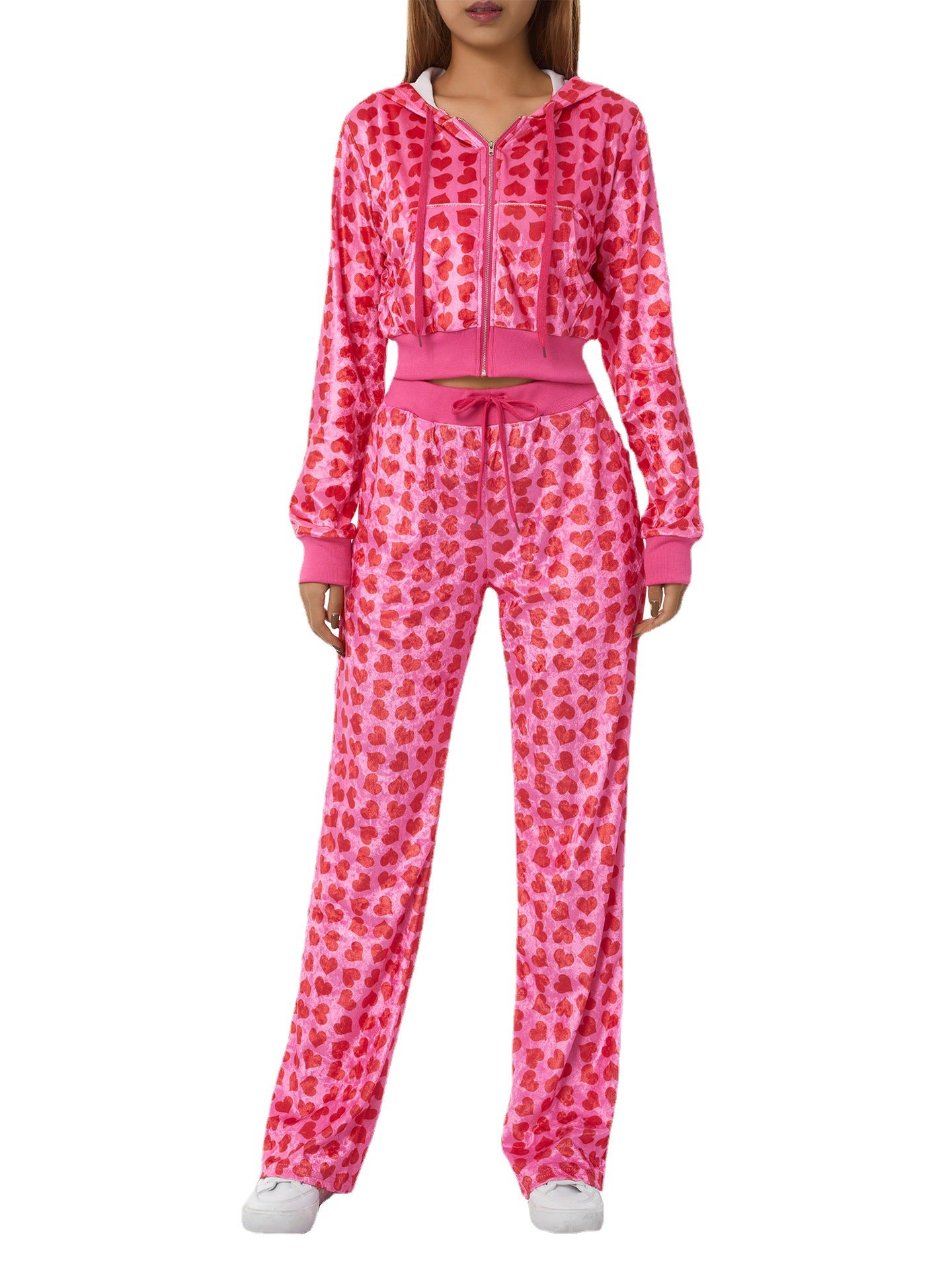 Women's Zipper Veet Love Printed Hoodie Fashion Suits