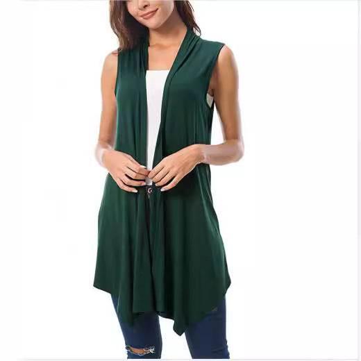 Women's Beautiful Sleeveless Draped Asymmetric Hem Jackets
