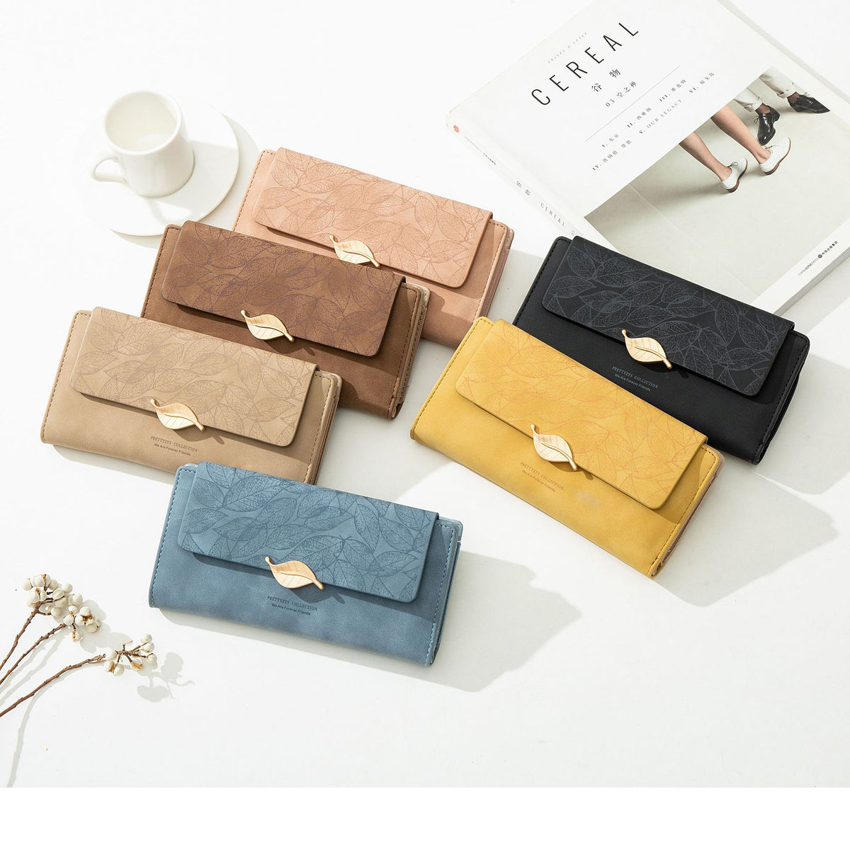 Women's Long Korean Frosted Zipper Leaf Buckle