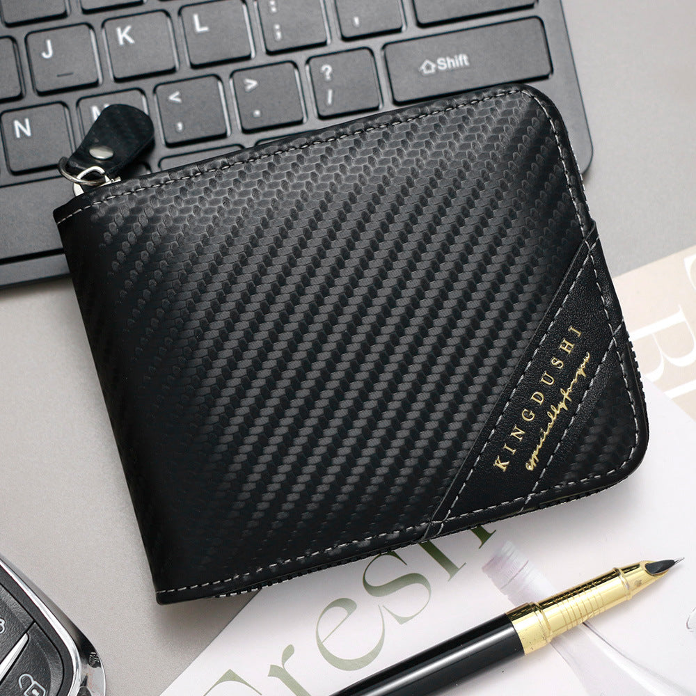 Men's Carbon Fiber Pattern Short Chain Sier Purses