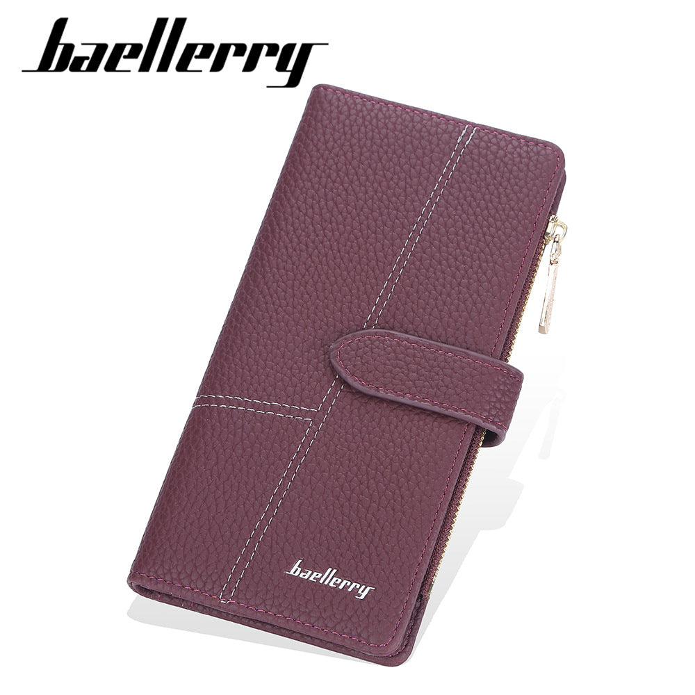 Women's Long Korean Style Multiple Slots Zipper Lychee Ladies Wallet