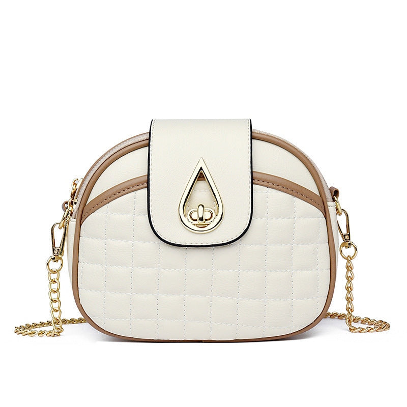 Women's Chain Round Versatile Plaid Textured Shoulder Bags