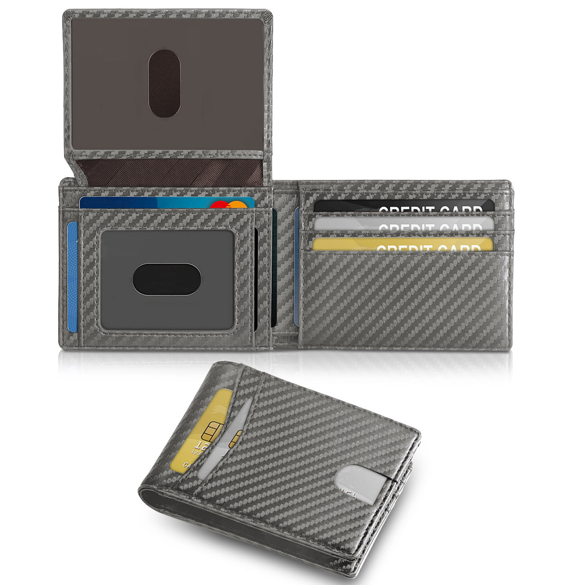 Men's Short Multiple Slots Carbon Fiber Leather Swiping Men's Wallet