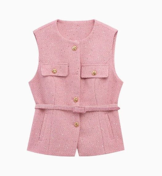 Women's With Belt Sequin Decorative Texture Tops