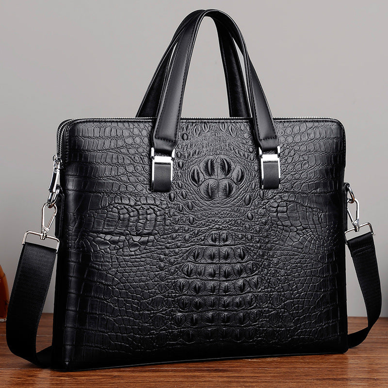 Men's Crocodile Computer Horizontal Double Zipper File Men's Handbags
