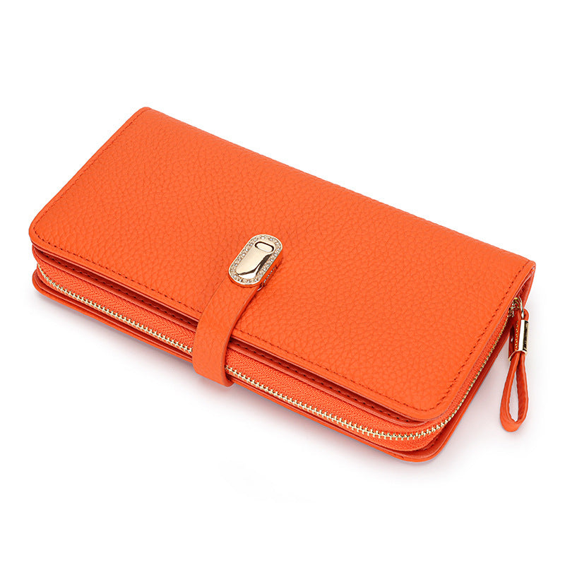 First Layer Cowhide Long Large Pattern Zipper Ladies Wallet