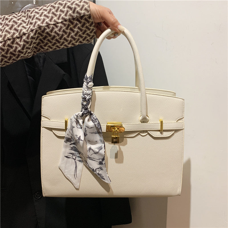 Women's Color Light Luxury Silk Scarf Minimalist Tote Bags