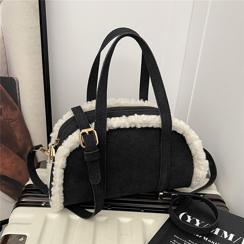 Lamb Wool Patchwork Retro Commuting Fashion Trendy Hand Women's Shoulder Bag