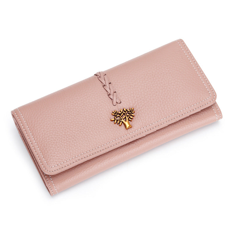 Women's Full Leather Long Genuine Tri Fold Large Capacity Hand Ladies Wallet