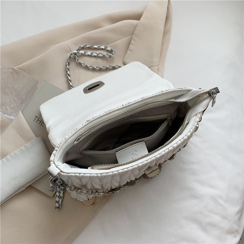 Women's Fashion Chain Pleated Cloud Black Shoulder Bags