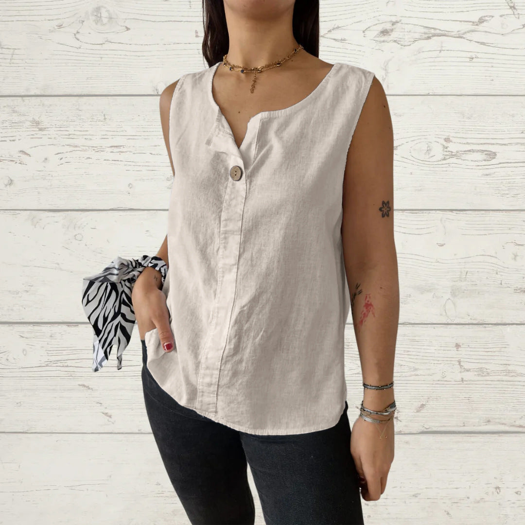 Women's Summer Loose Shirt Cotton Linen Button Vests