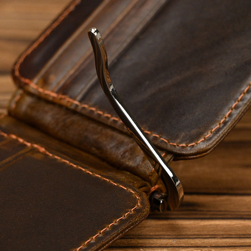 Men's Clip Genuine Leather Retro Clamp First Layer Men's Wallet