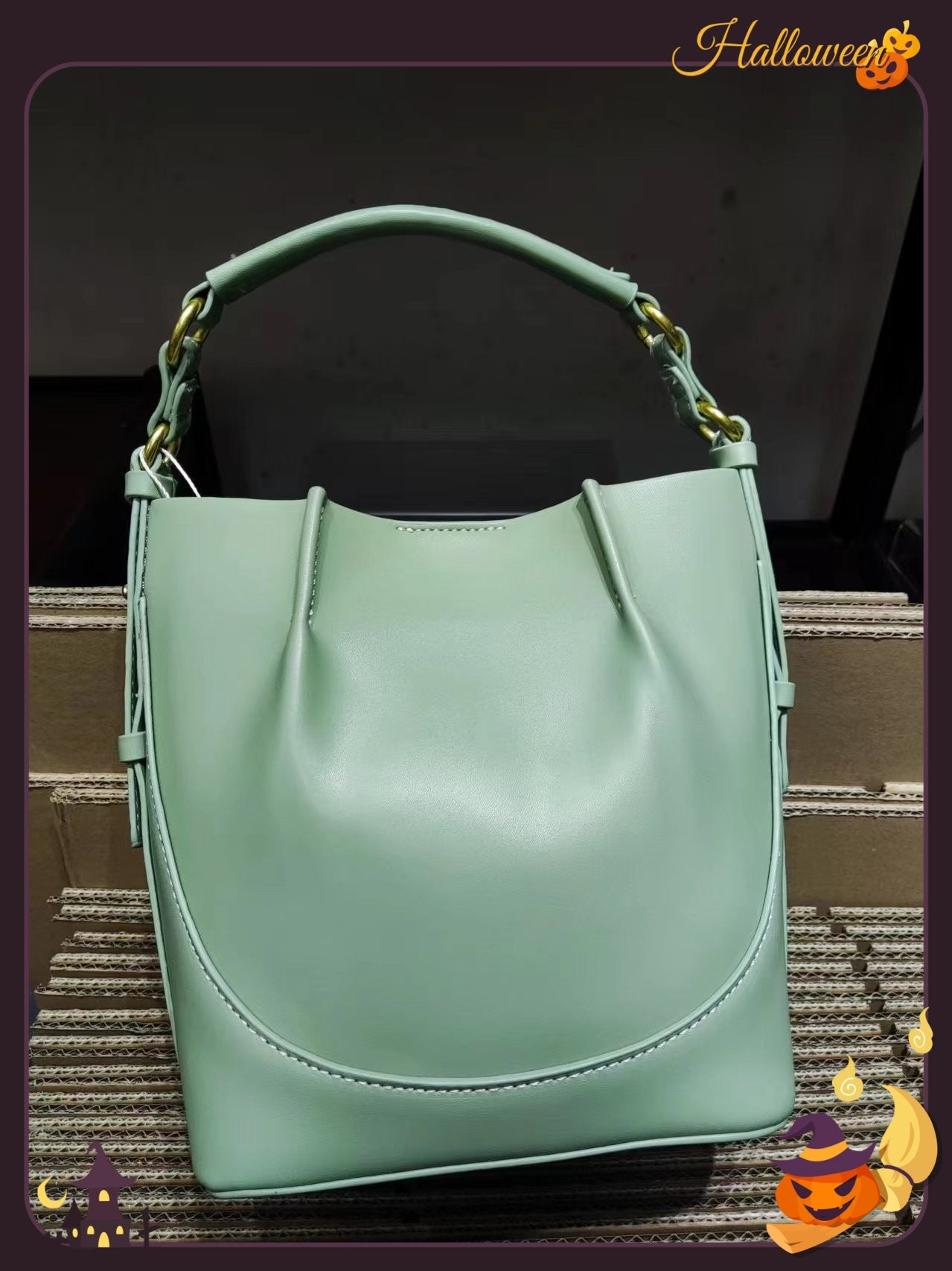 Women's Capacity Wide Strap Brown Drawstring Portable Bucket Bags