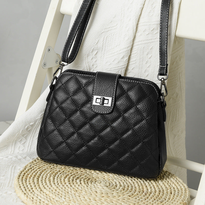 Women's Genuine Leather Fashion Rhombus Large Capacity Crossbody Bags