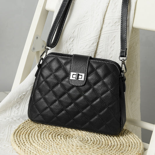 Women's Genuine Leather Fashion Rhombus Large Capacity Crossbody Bags