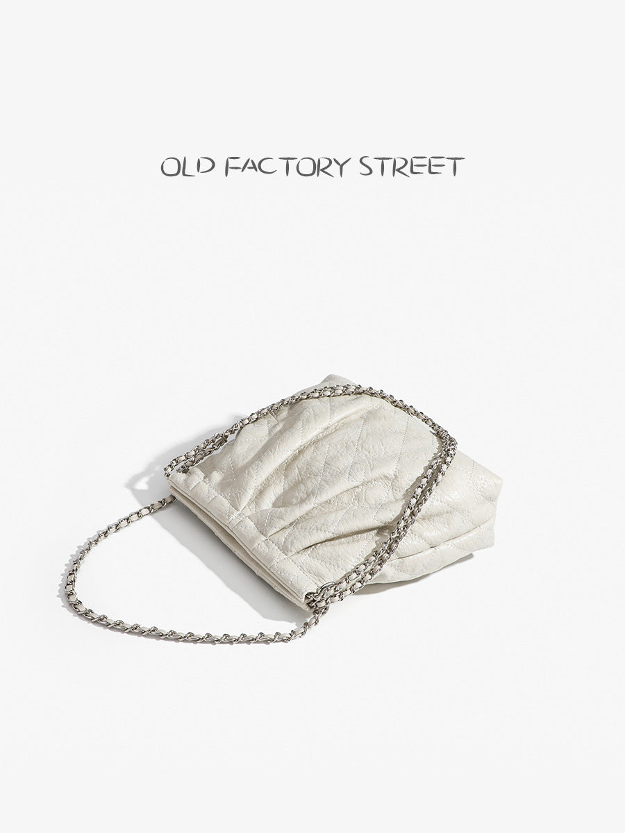 Women's Design Garbage Rhombus Chain White Leather Shoulder Bags