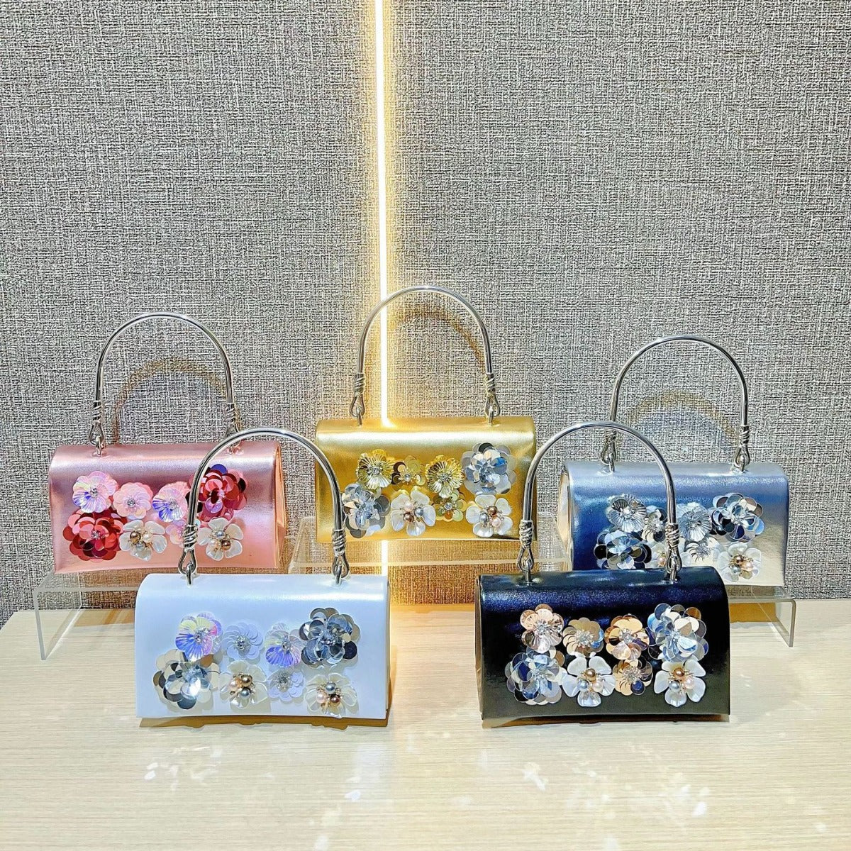 Classic Style Fashion Sequined Flower Banquet Bucket Bags