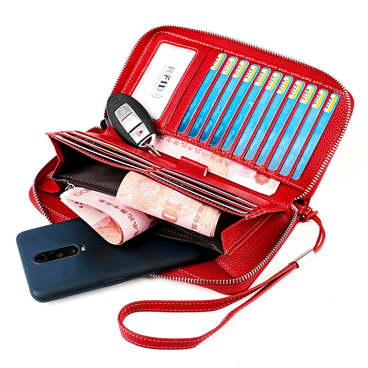 Women's Capacity Long Top Layer Cowhide Multi Ladies Wallets