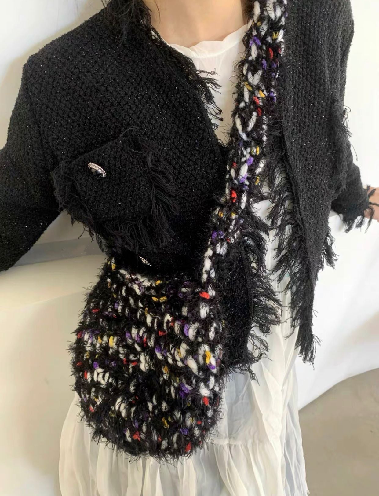 Women's Durable Design Woven Plush Finished Crossbody Bags