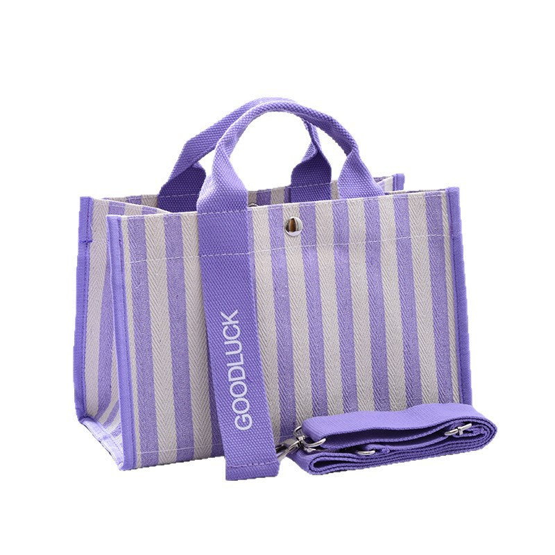 Women's Portable Waterproof Film Canvas Striped Handbags