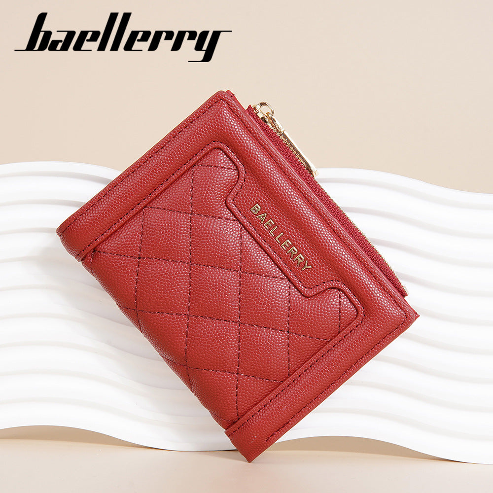 Women's Color Short Snap Button Zipper Edge Purses