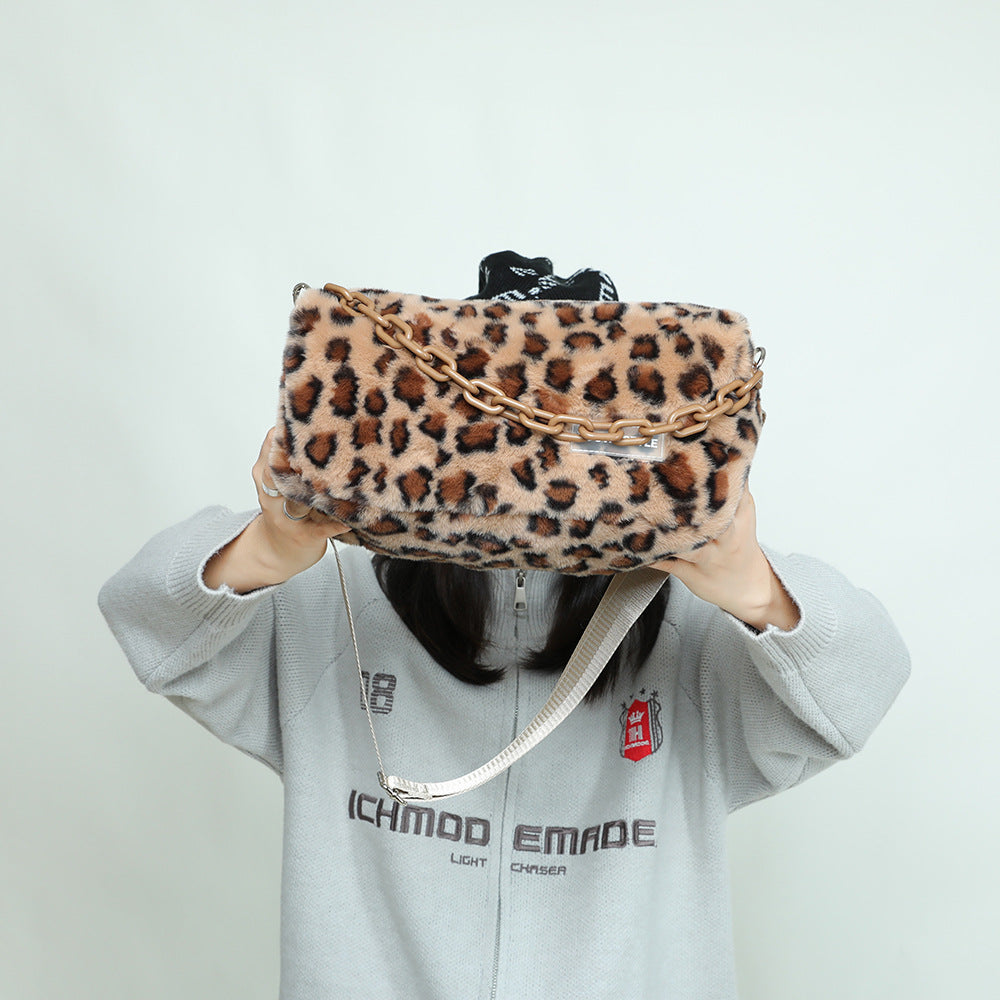 Furry Female Hot Retro Leopard Print Bags
