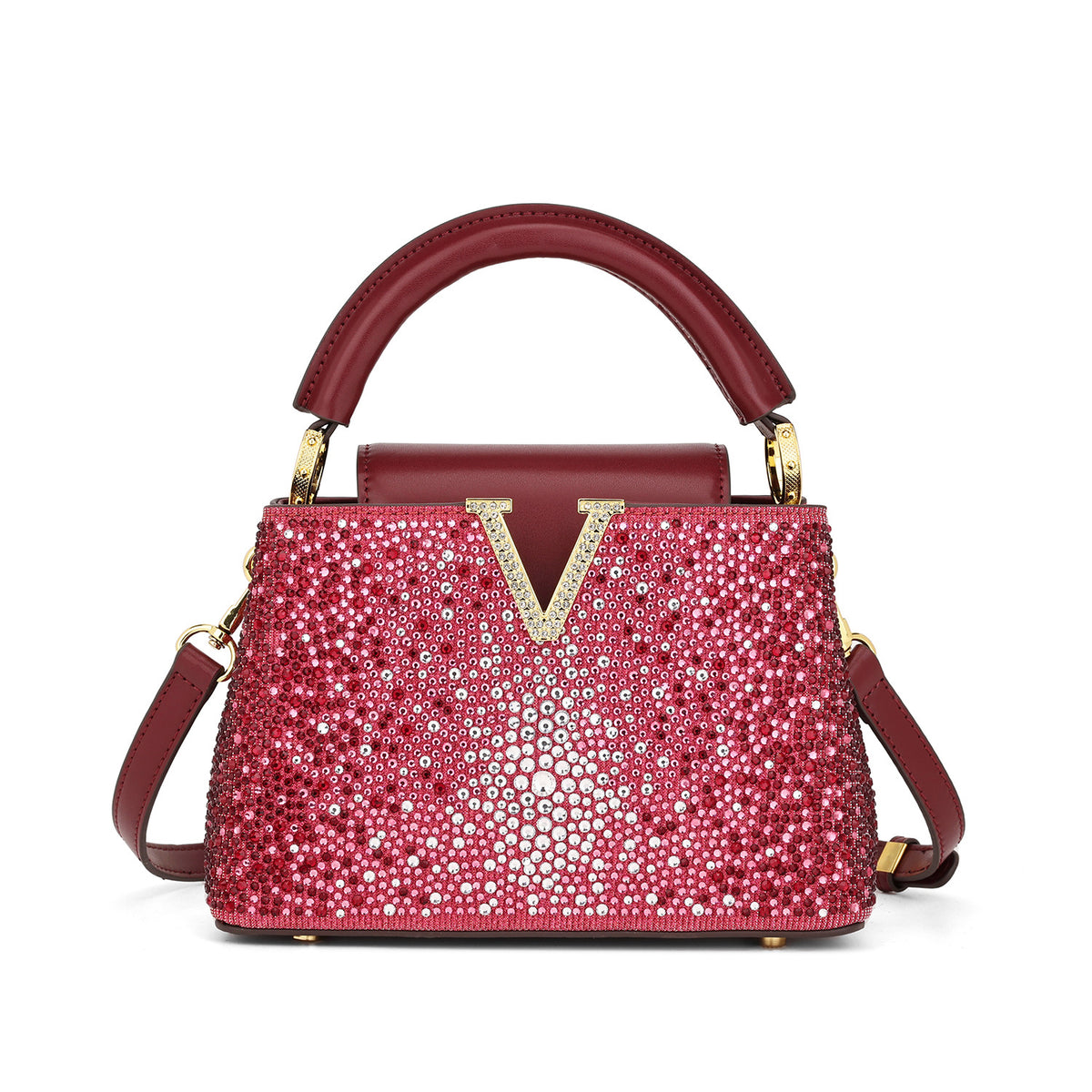 Women's Diamonds Fashionable Rhinestone Dinner Rose Red Women's Handbag
