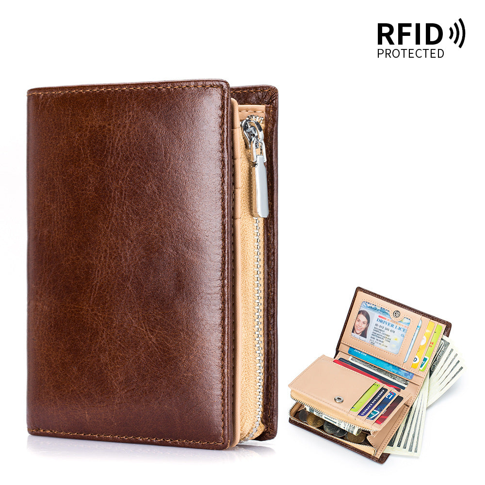 Men's Short Business First Layer Cowhide Retro Card Holder