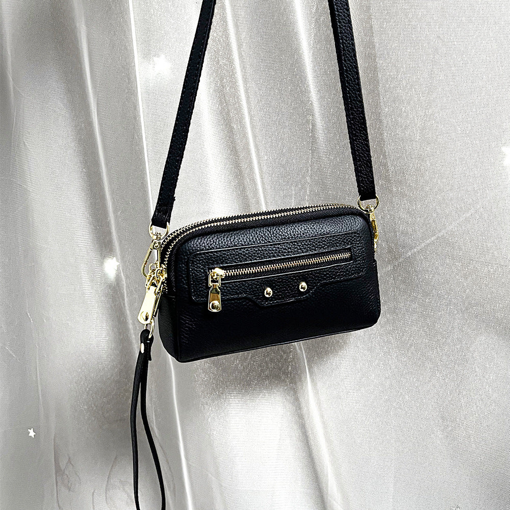 Women's Layer Cowhide Double Zipper For Multifunctional Clutch Women's Messenger Bag