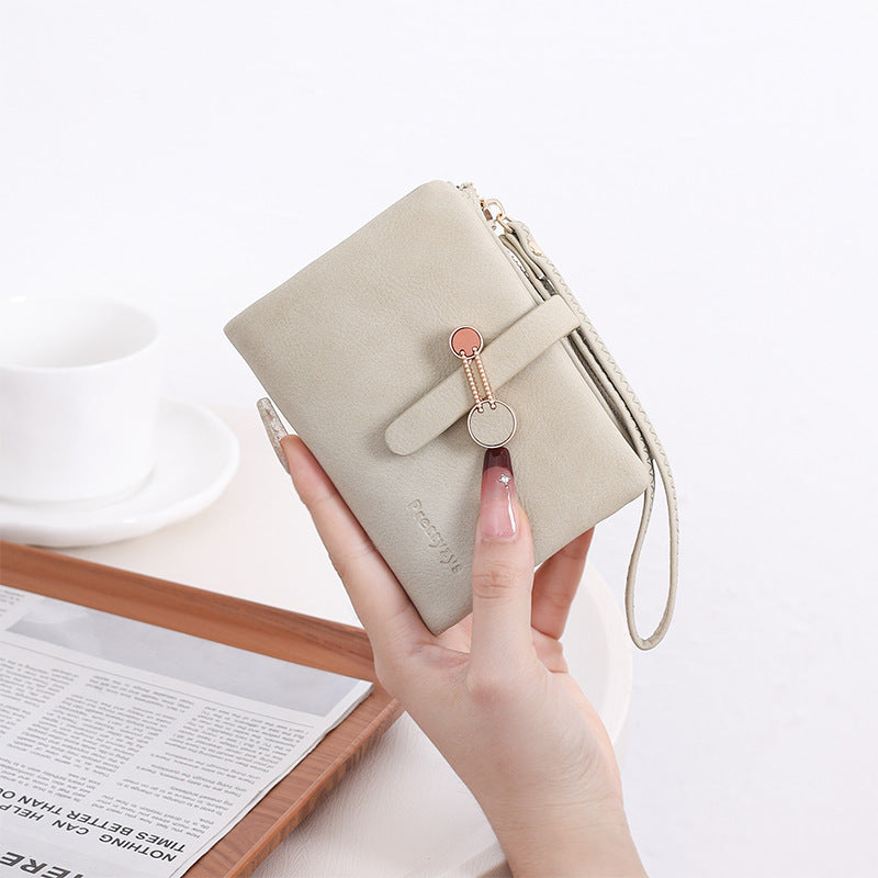 Women's Short Korean Solid Color Zipper Hasp Folding Ladies Wallet