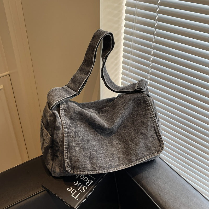 Style Washed Denim Female Idle Large Bags