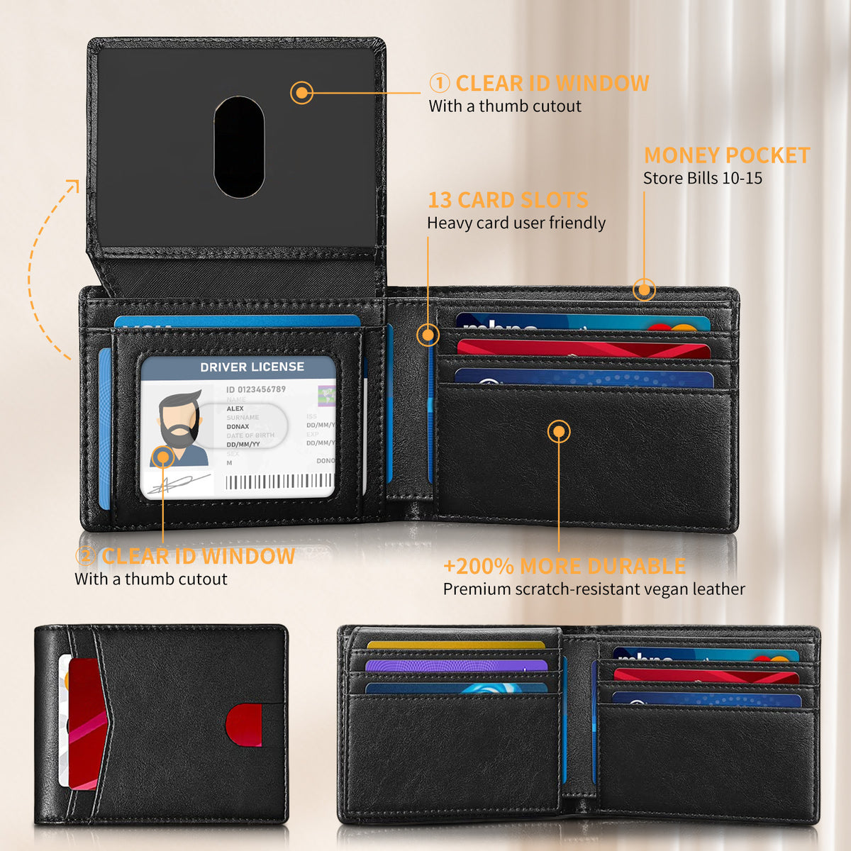 Men's Short Multiple Slots Carbon Fiber Leather Swiping Men's Wallet