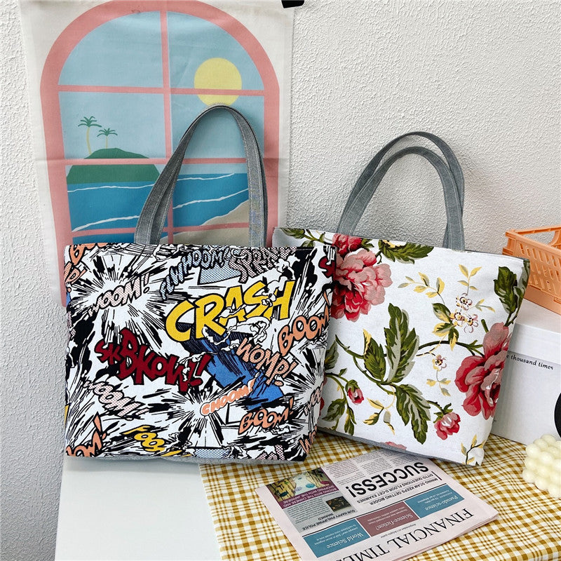 Women's Canvas Large Capacity Printed Korean Style Women's Shoulder Bag