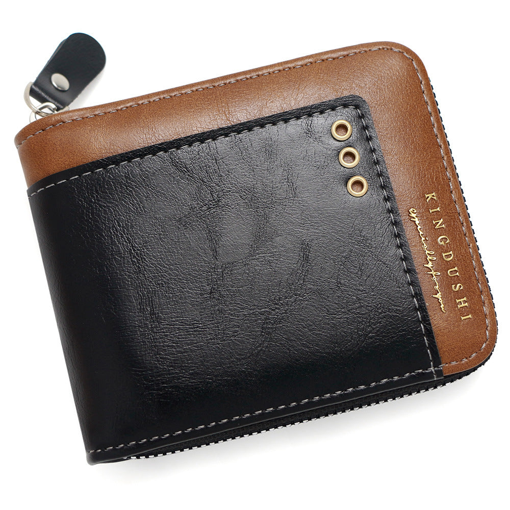 Men's Contrast Short Multiple Slots Chain Hinge Men's Wallet