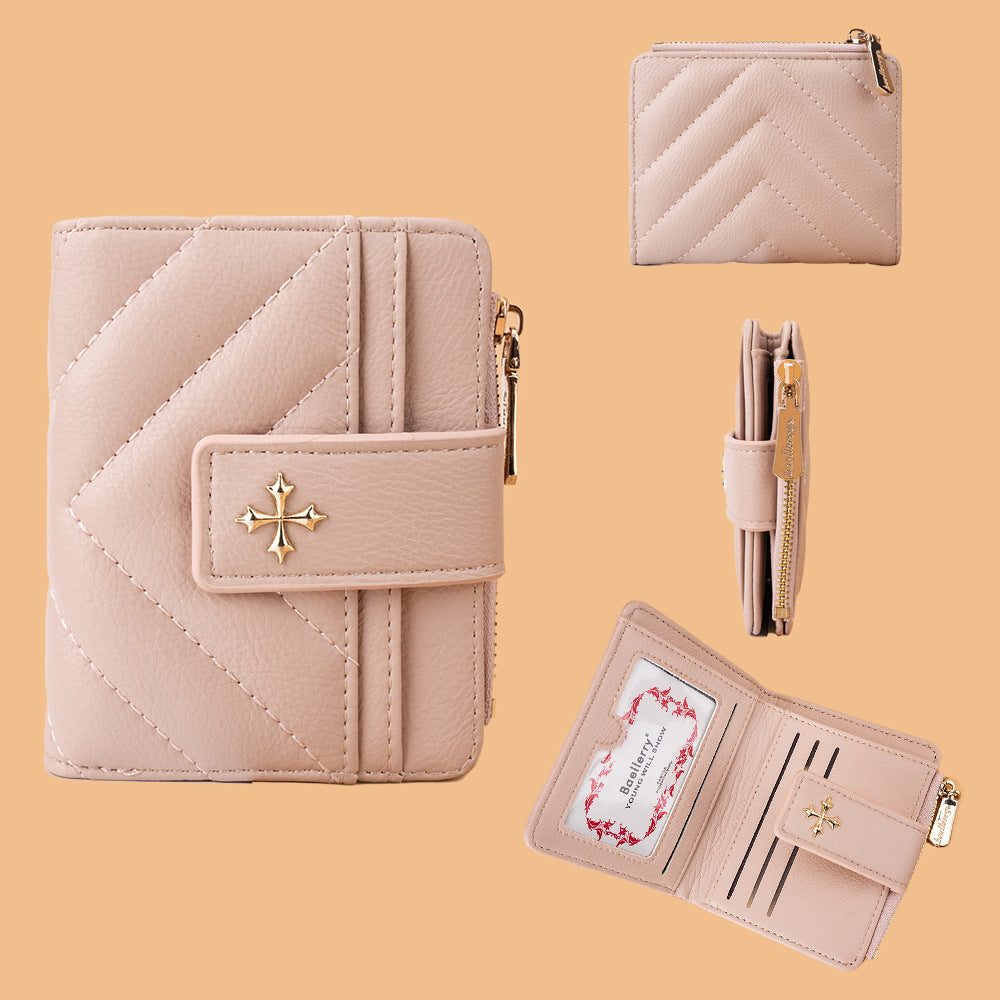 Women's Short Simple Minority Cruciate Flower Hasp Ladies Wallet