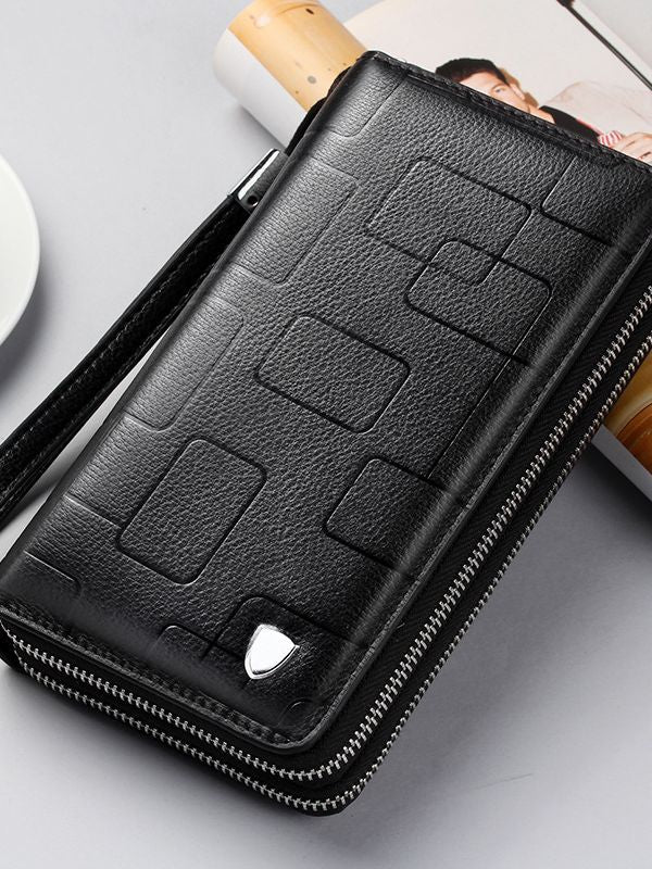 Men's Fashion Double Zip Clutch Long Genuine Men's Handbags