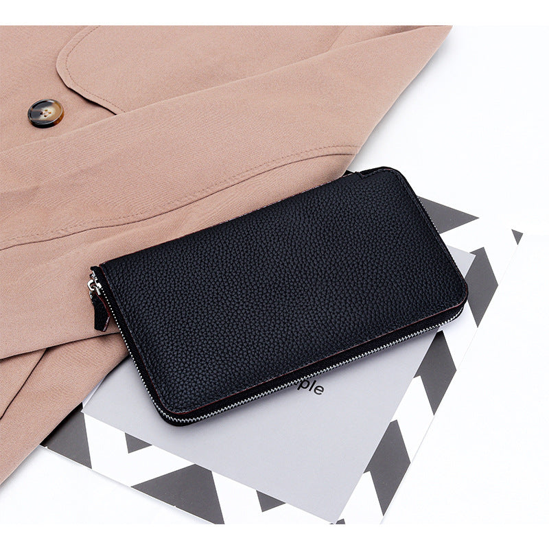 Women's High-grade Pure Cowhide Long Multifunctional Zipper Clutch Fashion Genuine Ladies Wallet