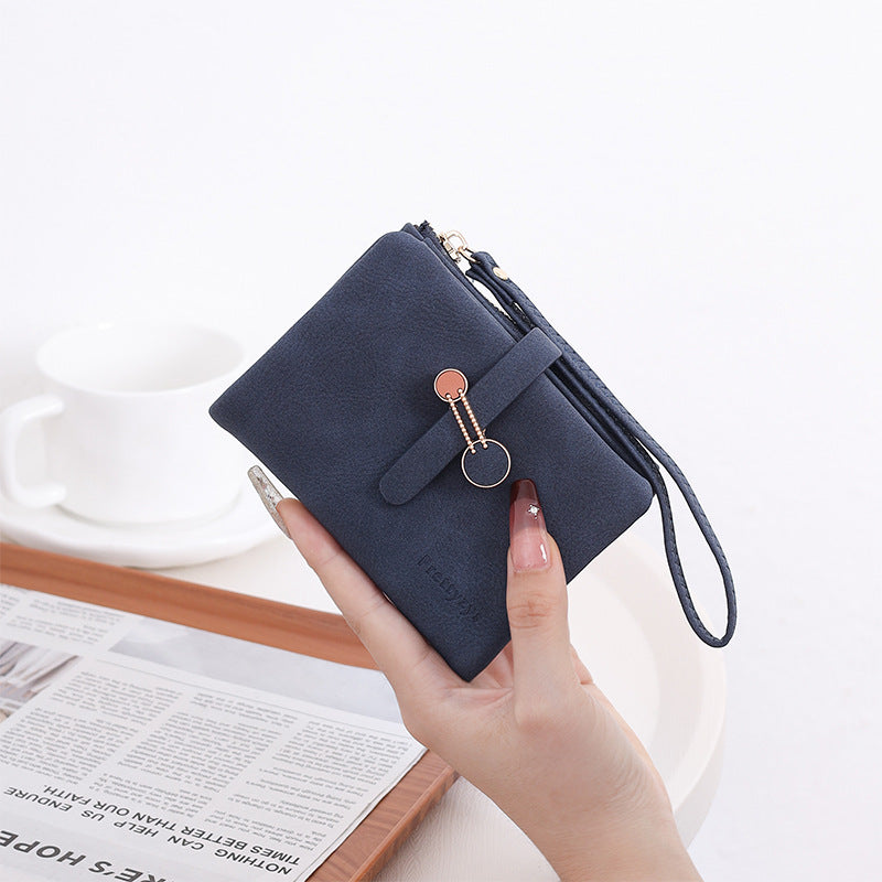 Women's Short Korean Solid Color Zipper Hasp Folding Ladies Wallet