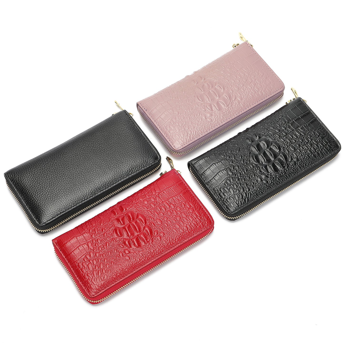 Women's Leather Long Clutch Cowhide Zip Handbags
