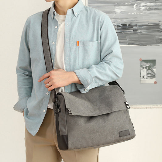 Men's Large Capacity Simple Retro Canvas Horizontal Men's Shoulder Bags