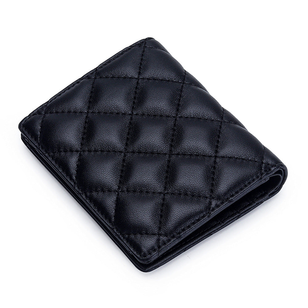 Women's Leather Short Sheepskin Diamond Style Fold Ladies Wallet