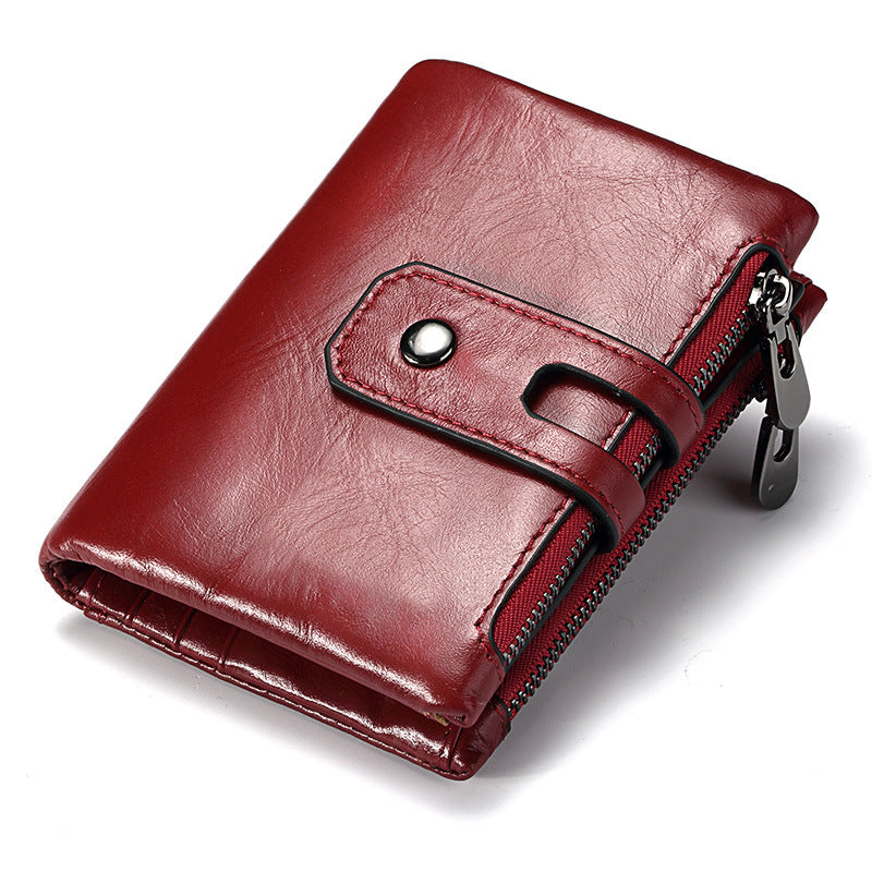 Men's Paul Double Zipper First Layer Cowhide Men's Wallets