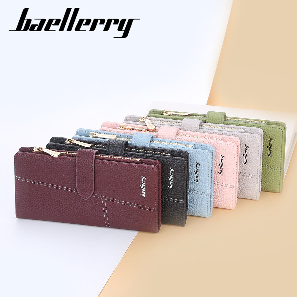 Women's Long Korean Style Multiple Slots Zipper Lychee Ladies Wallet
