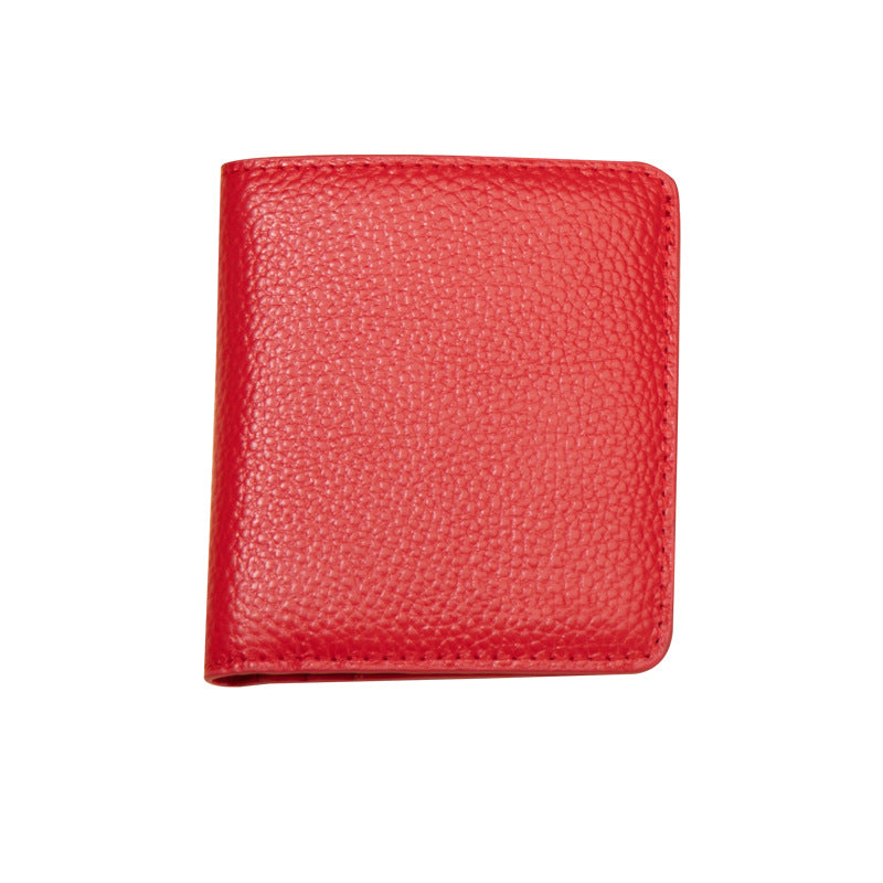 Genuine Leather Swiping Short Multiple Slots Ladies Wallet