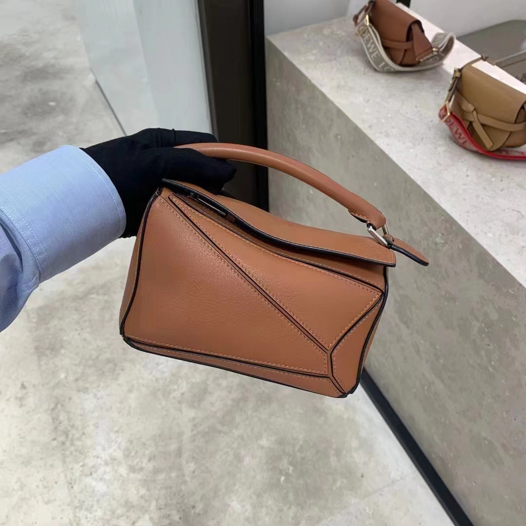 Women's Genuine Leather Portable Stitching Soft Pillow Bags