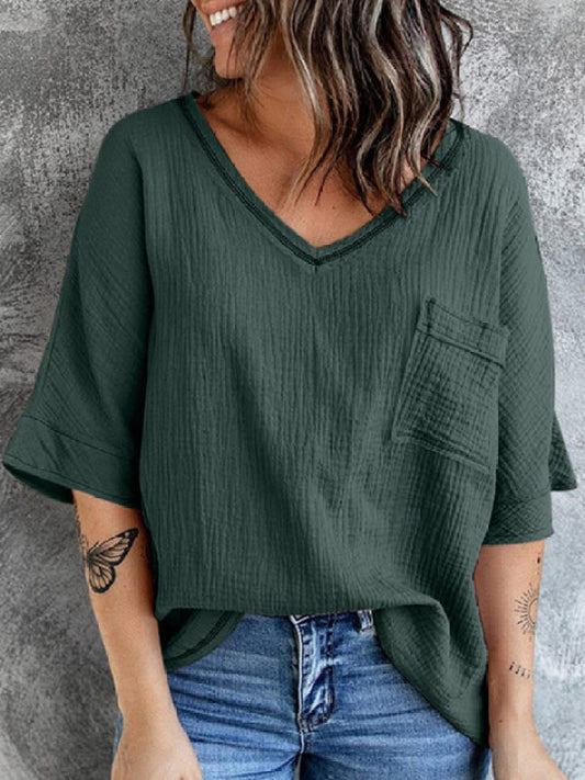 Summer Solid Color Loose Casual Sleeve Blouses