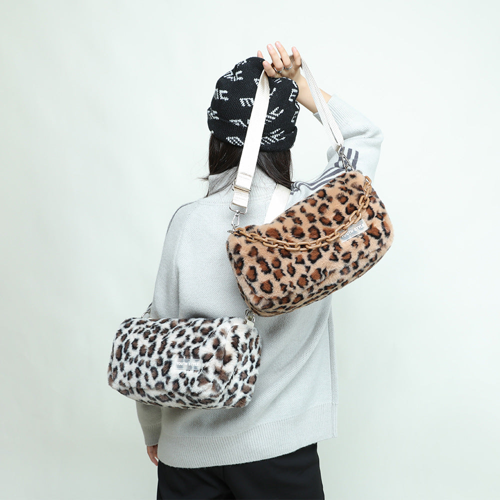 Furry Female Hot Retro Leopard Print Bags