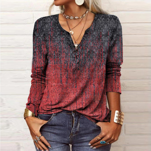 Women's Long-sleeved Printed Ethnic Fashion T-shirt Blouses