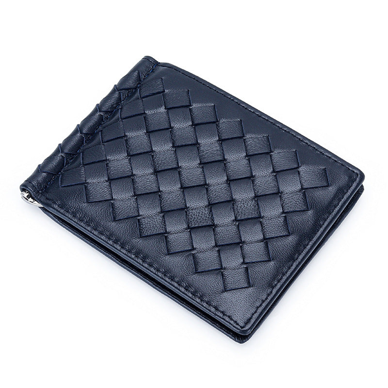 Women's & Men's & Authentic Leather Weave Gold Clip Ladies Wallets