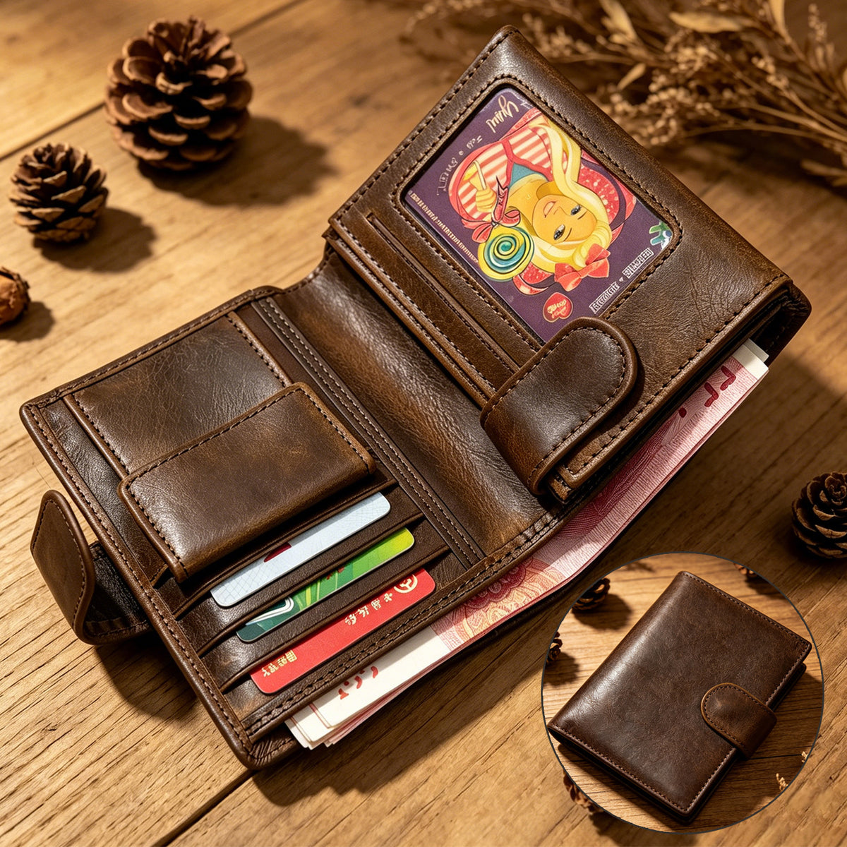 Comfortable Cool Men's Leather Retro Swiping Men's Wallet